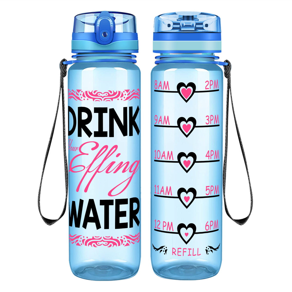 Effing Water on 32 oz Motivational Tracking Water Bottle