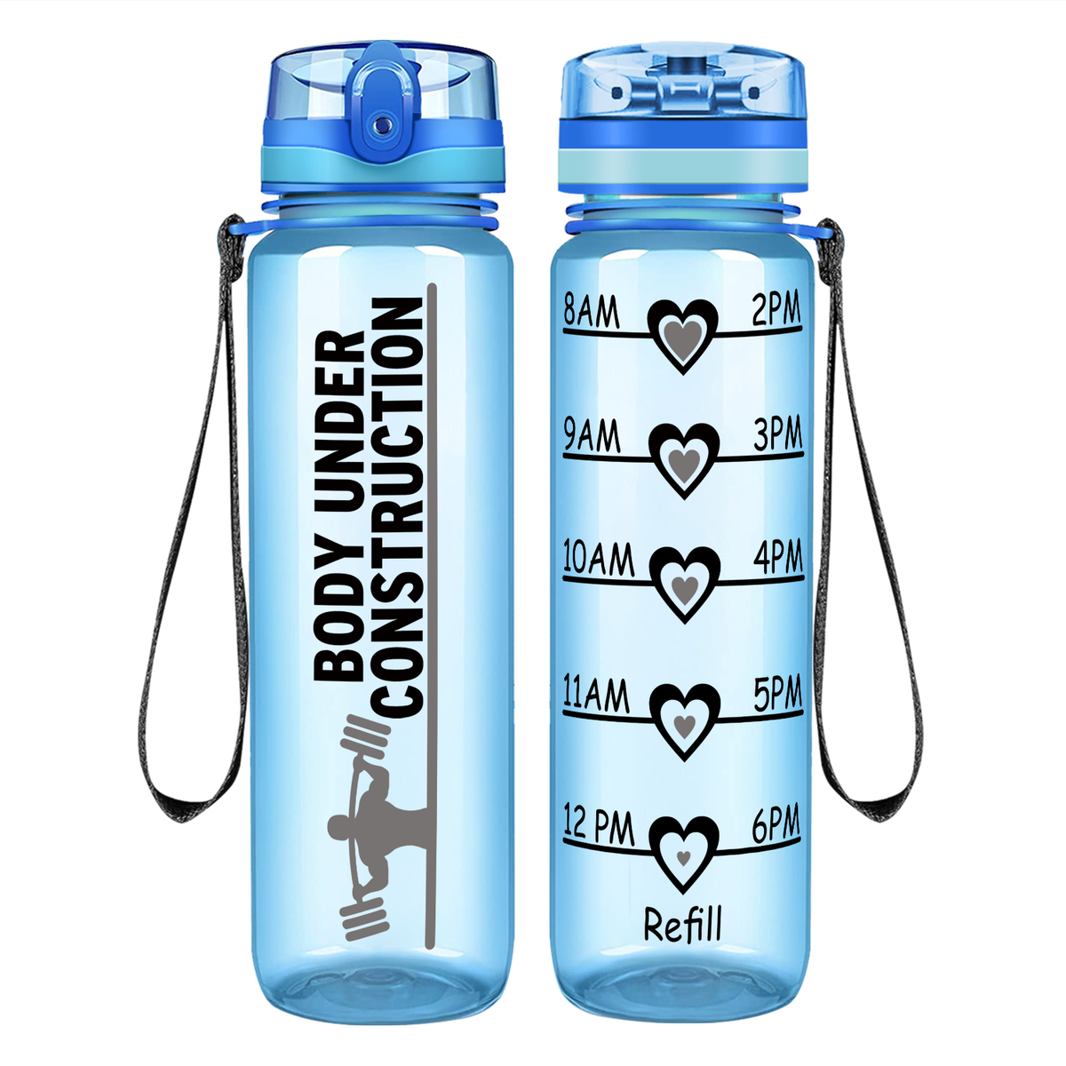Gym Body Under Construction on 32 oz Motivational Tracking Water Bottle