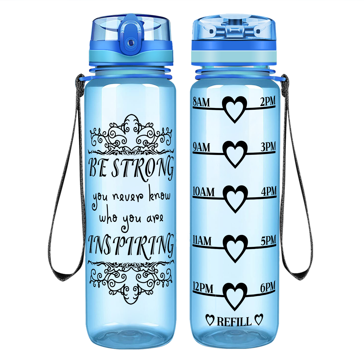Be Strong on 32 oz Motivational Tracking Water Bottle
