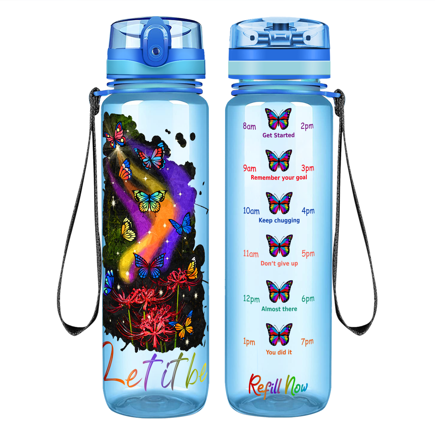 Let It Be Colorful Butterflies on 32 oz Motivational Tracking Water Bottle