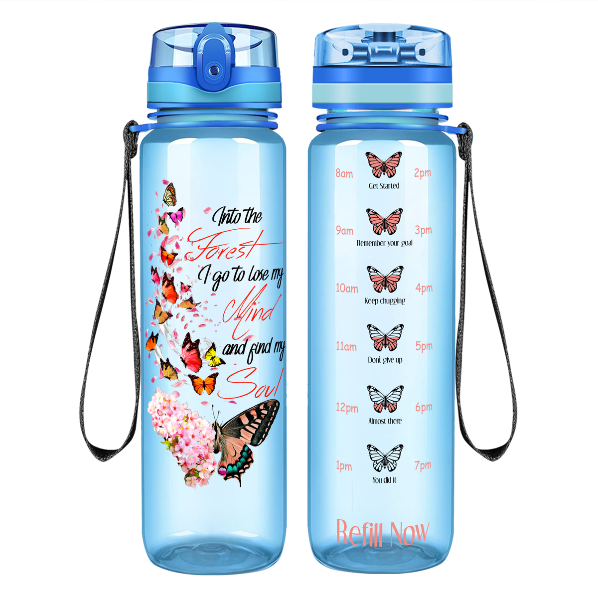 Into the Forest Butterfly on 32 oz Motivational Tracking Water Bottle