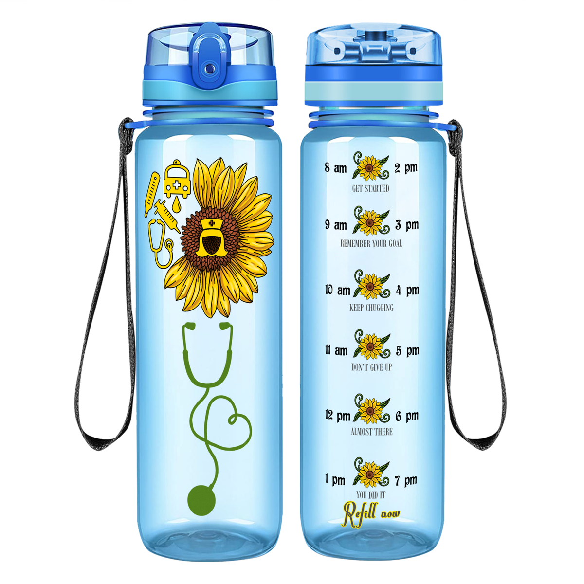 Nurse Sunflower on 32oz Motivational Tracking Water Bottle