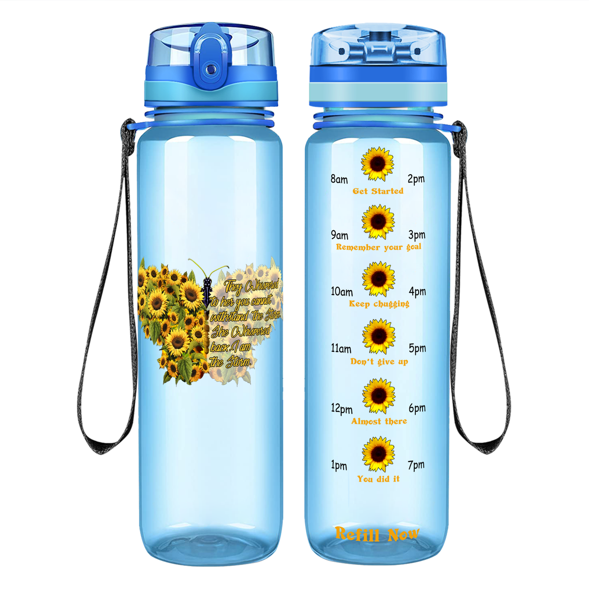 I Am The Storm Sunflower Butterfly on 32 oz Motivational Tracking Water Bottle