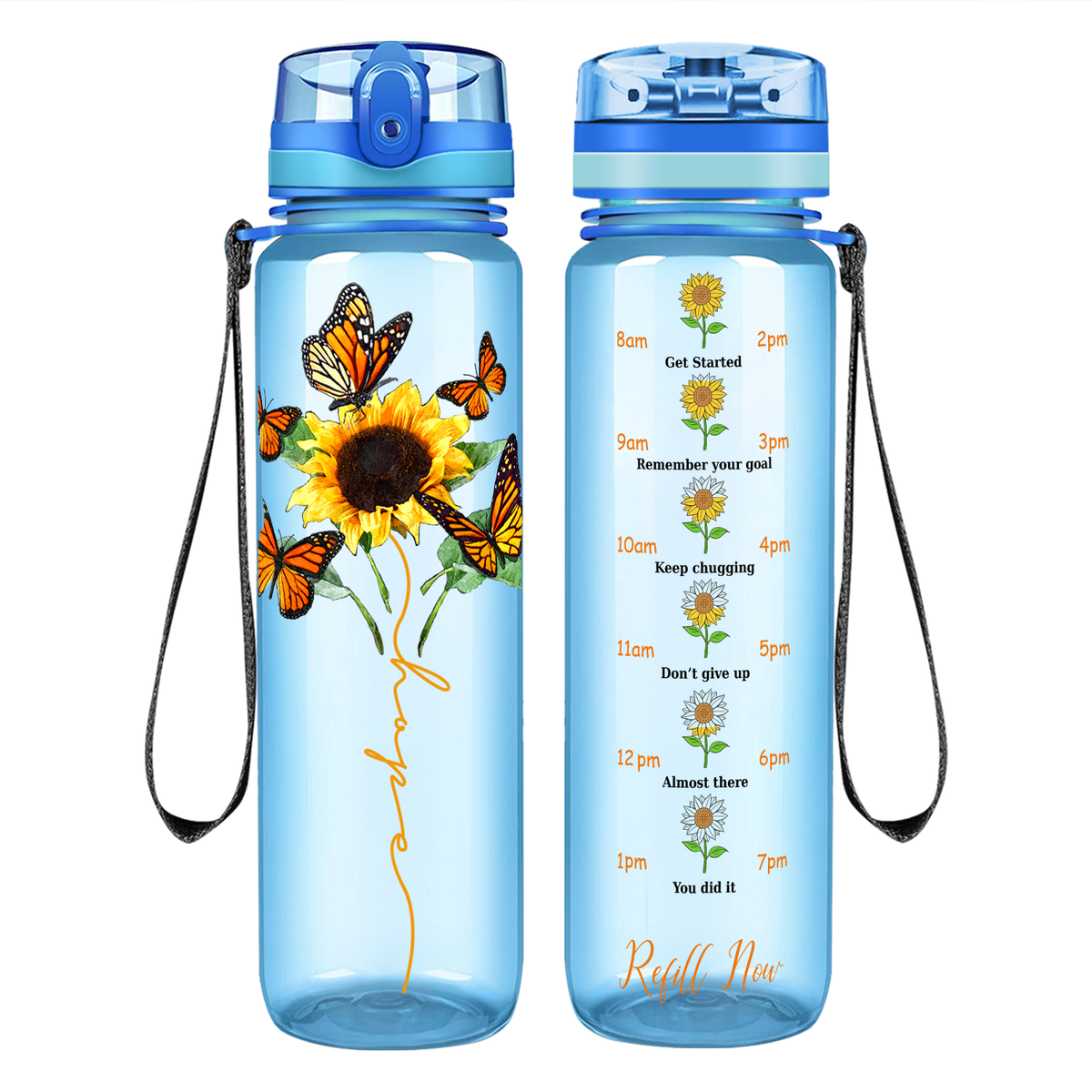 Butterfly Hope on 32 oz Motivational Tracking Water Bottle