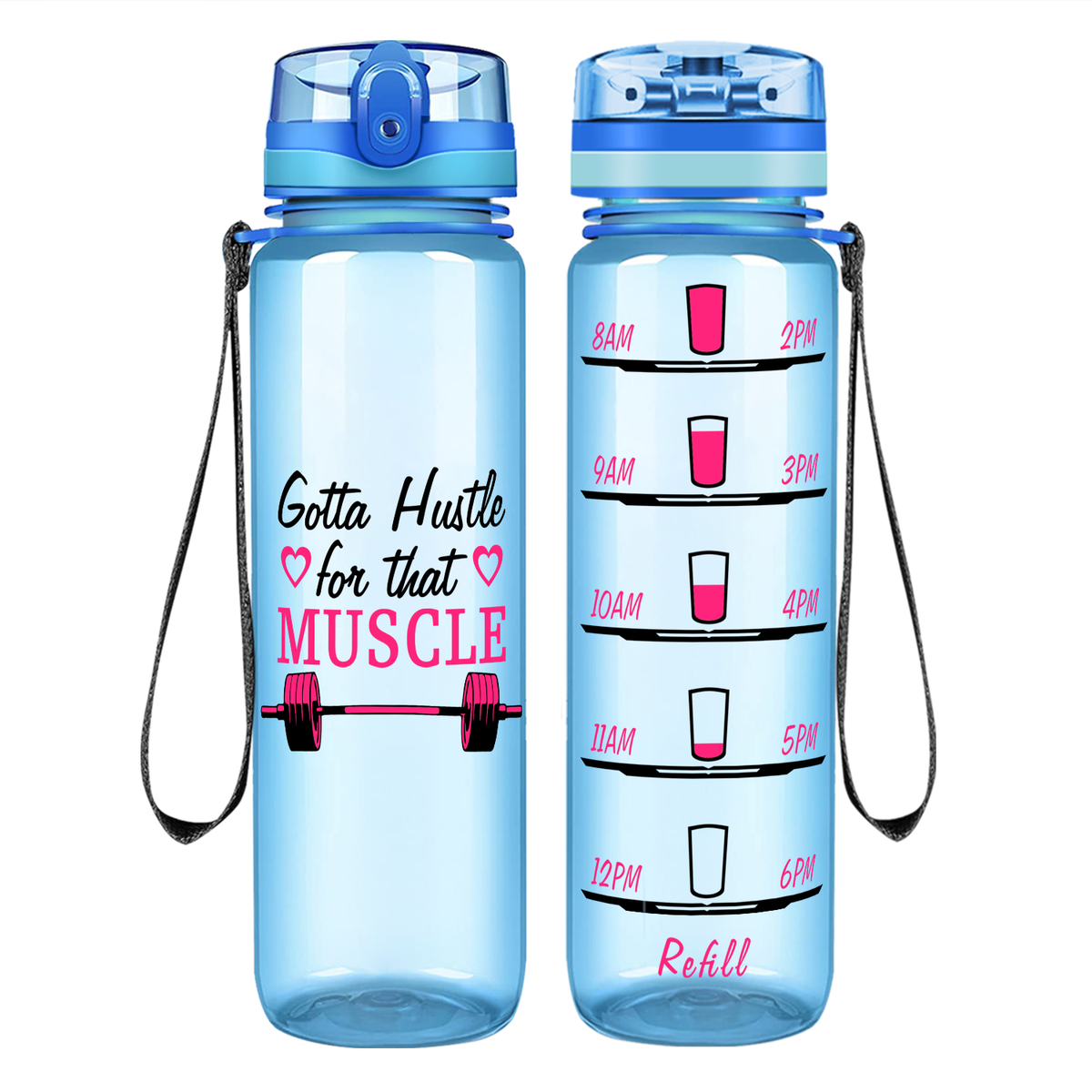 Heart Hustle For Muscle on 32 oz Motivational Tracking Water Bottle