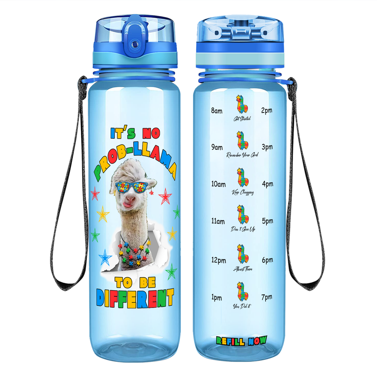 No Prob-llama Autism Stars on 32 oz Motivational Tracking Water Bottle