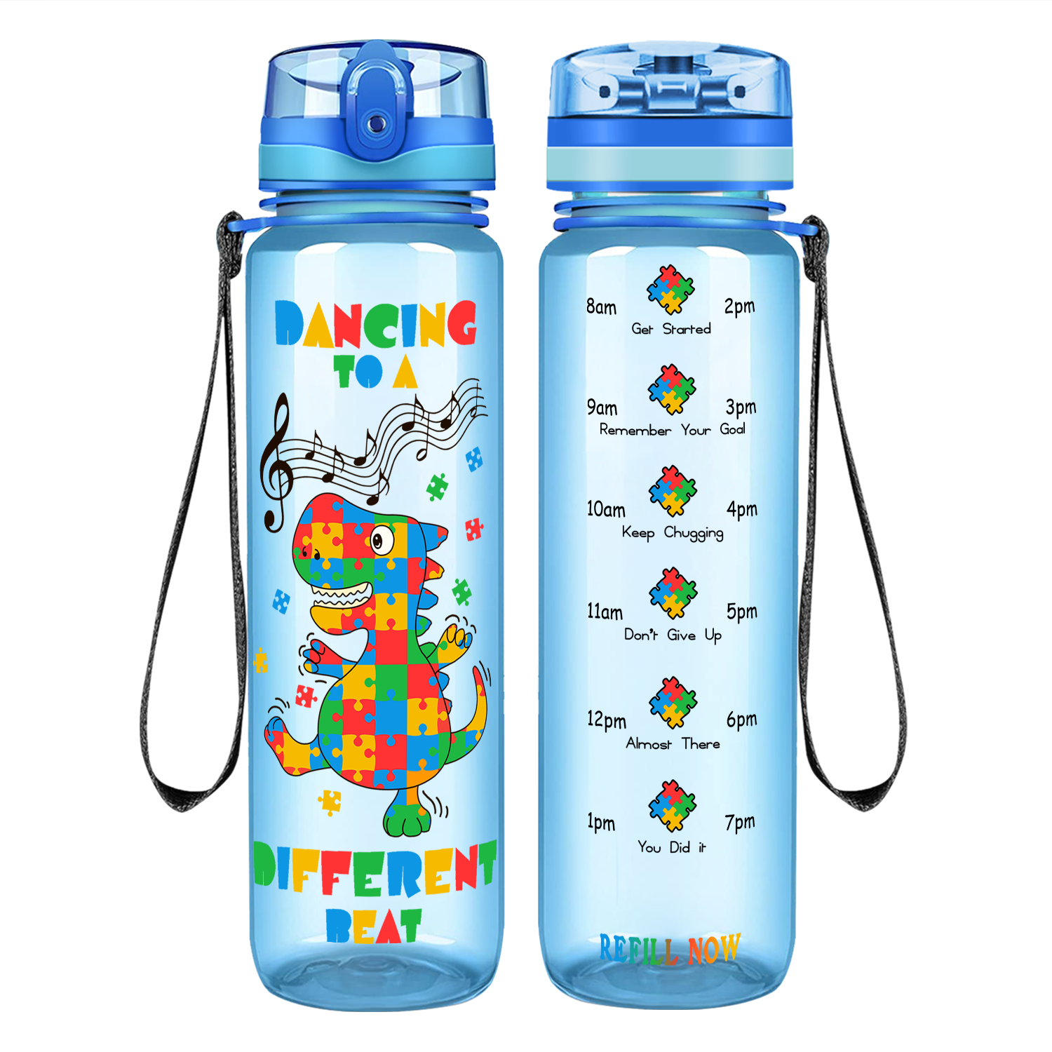 Dancing Dino Different Beat Autism Motivational Tracking Water Bottle