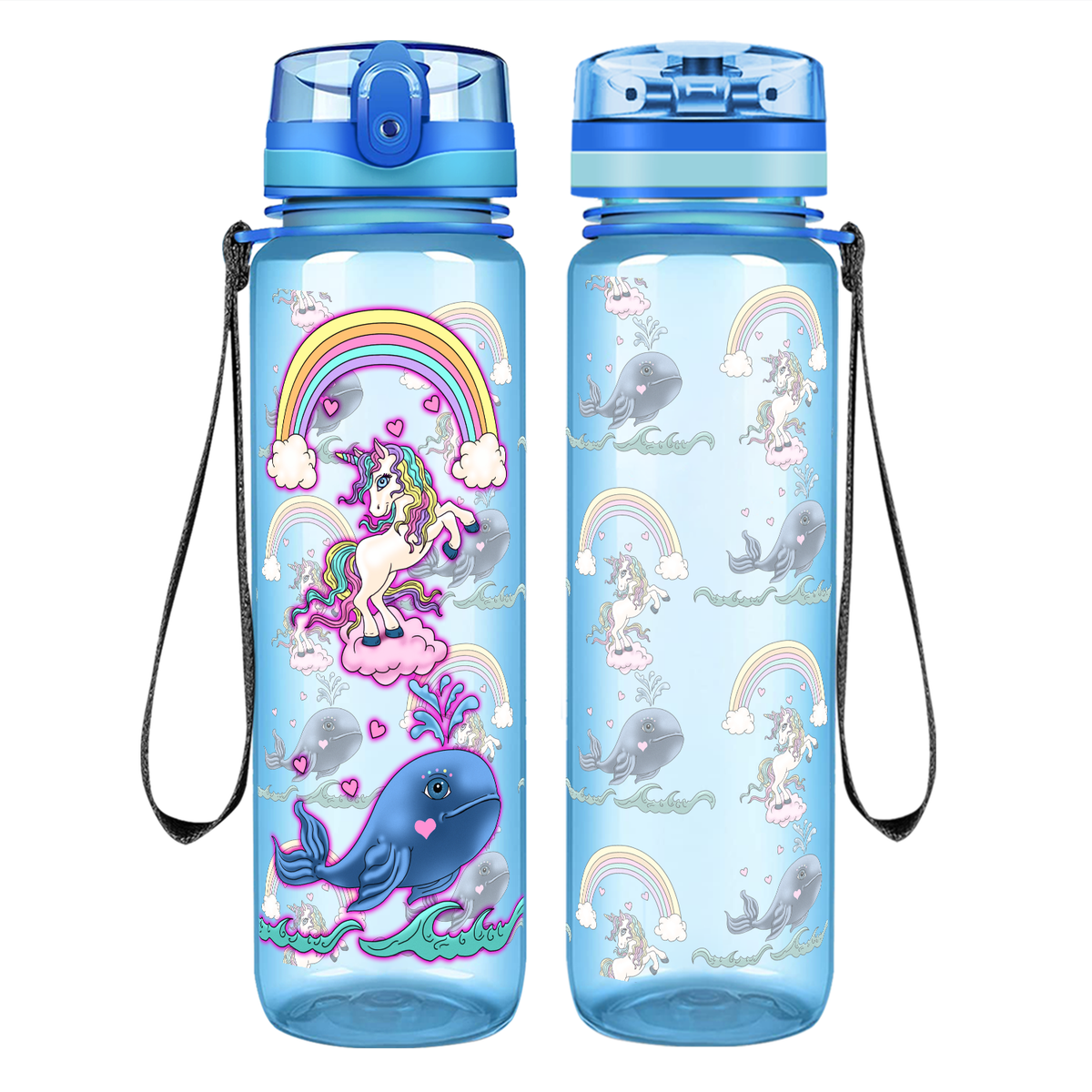 Unicorn Narwhal Love on 32 oz Motivational Tracking Water Bottle