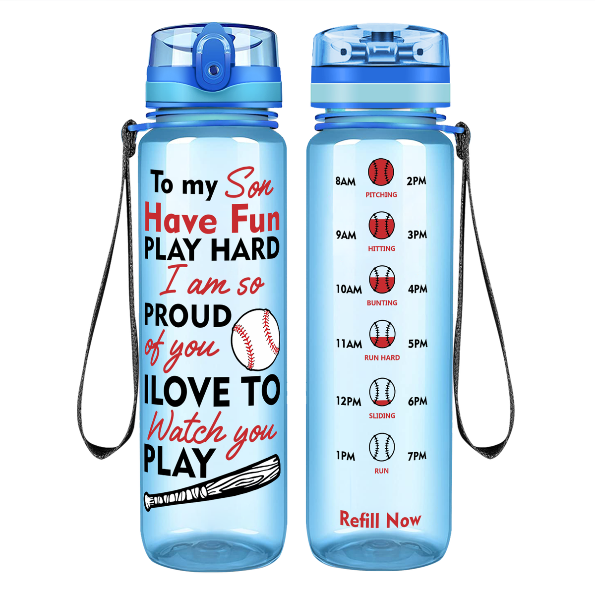 Play Hard Son Baseball on 32 oz Motivational Tracking Water Bottle