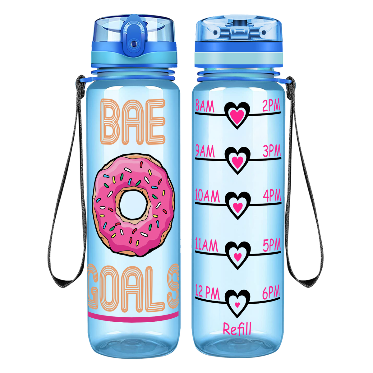 Bae Goals Donuts on 32 oz Motivational Tracking Water Bottle