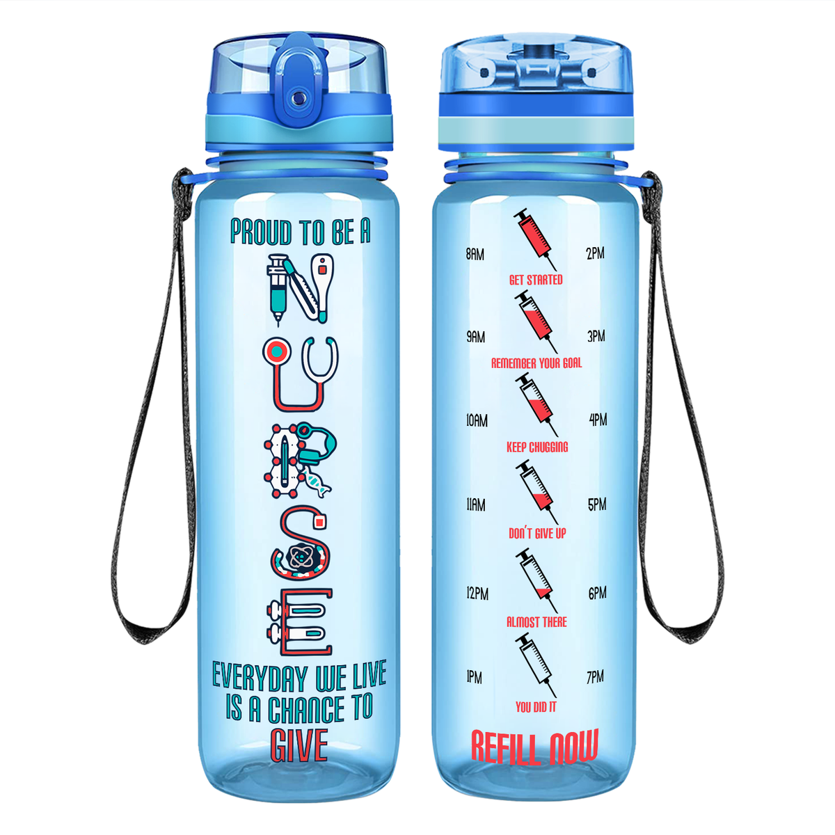 Proud to be a Nurse on 32oz Motivational Tracking Water Bottle