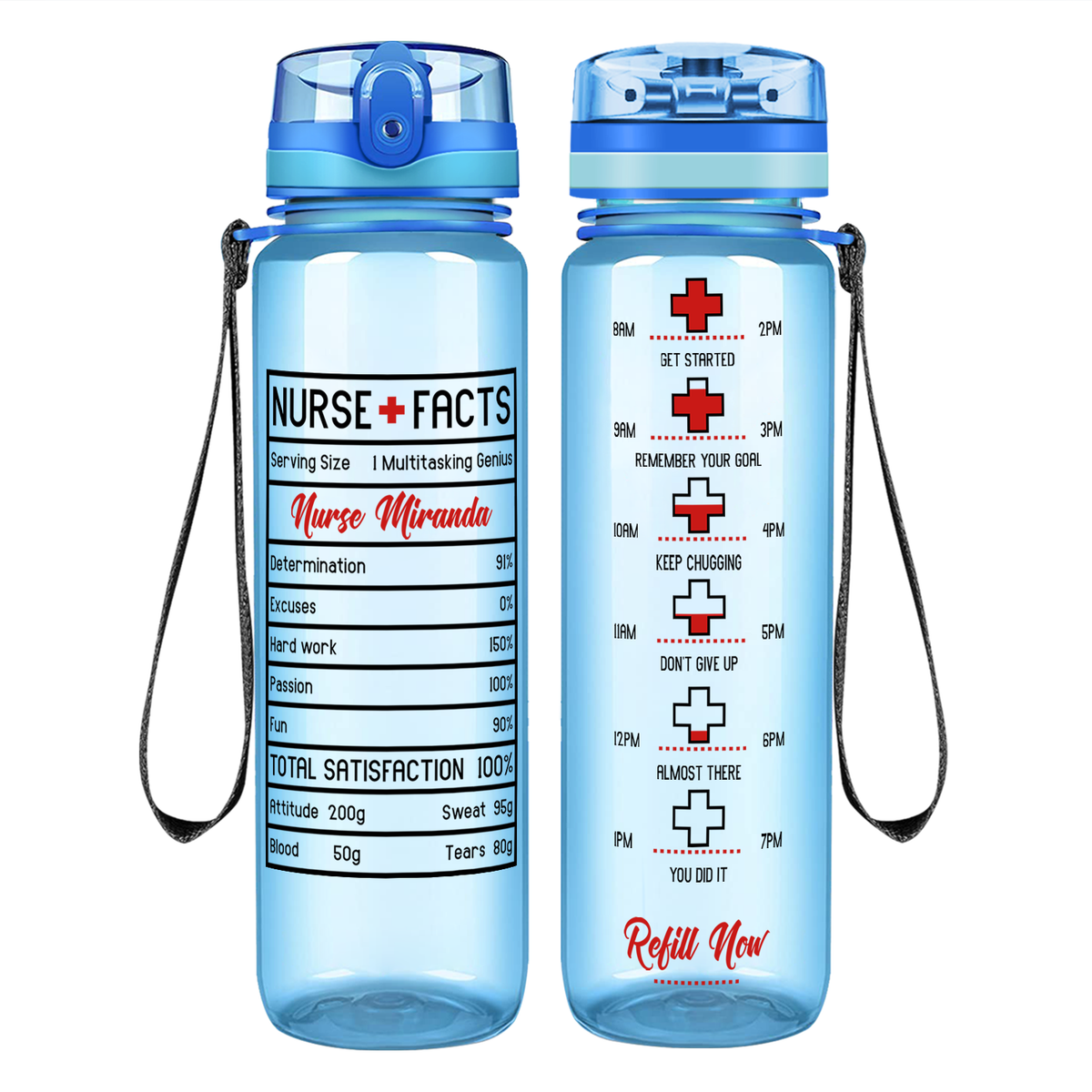 Personalized Nurse Facts on 32oz Motivational Tracking Water Bottle