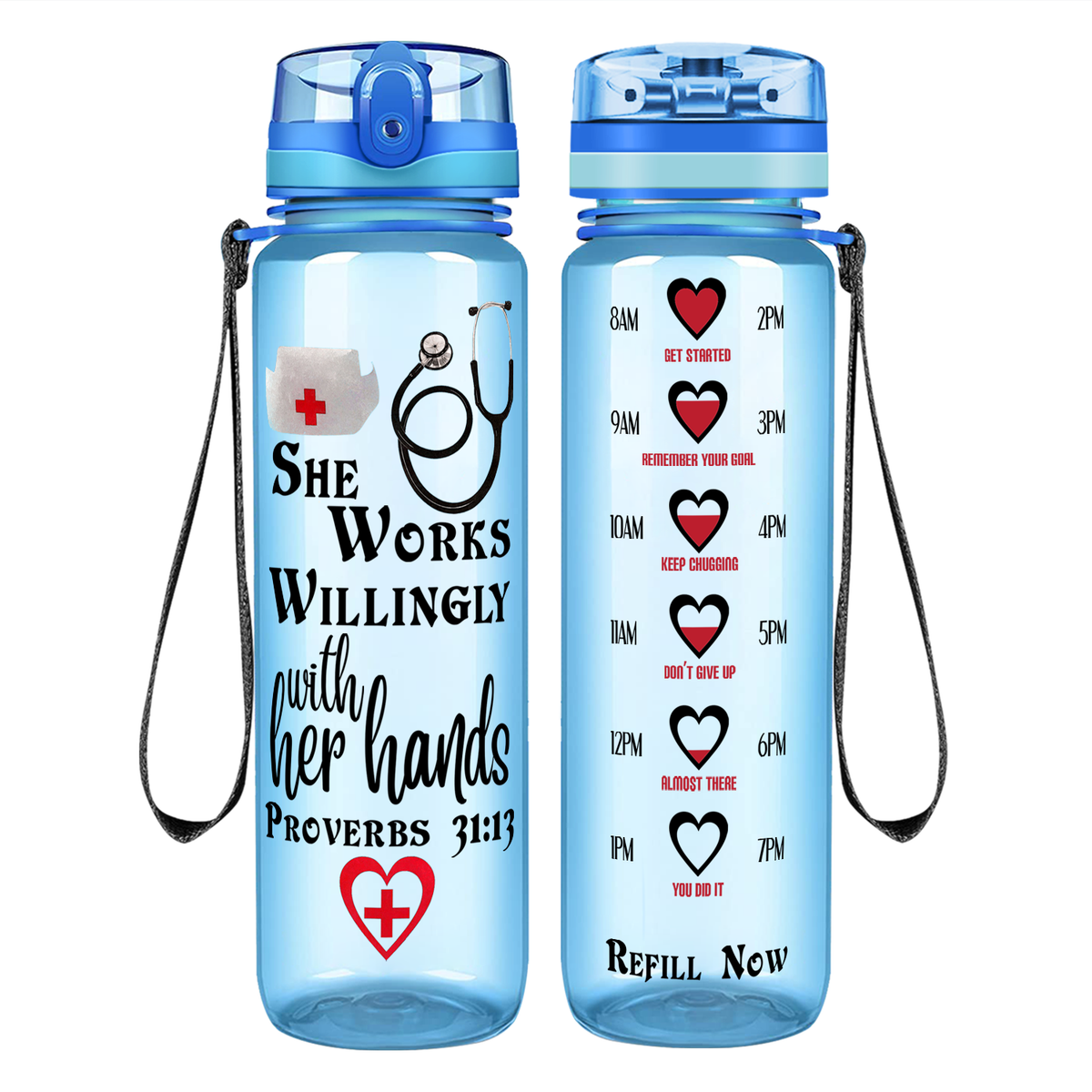 She Works Willingly with Her Hands on 32oz Motivational Nurse Water Bottle