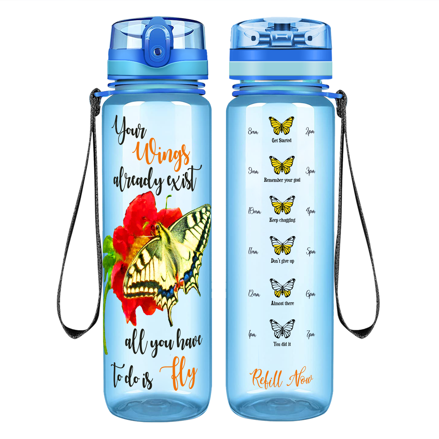 Your Wings Already Exist on 32 oz Motivational Tracking Water Bottle