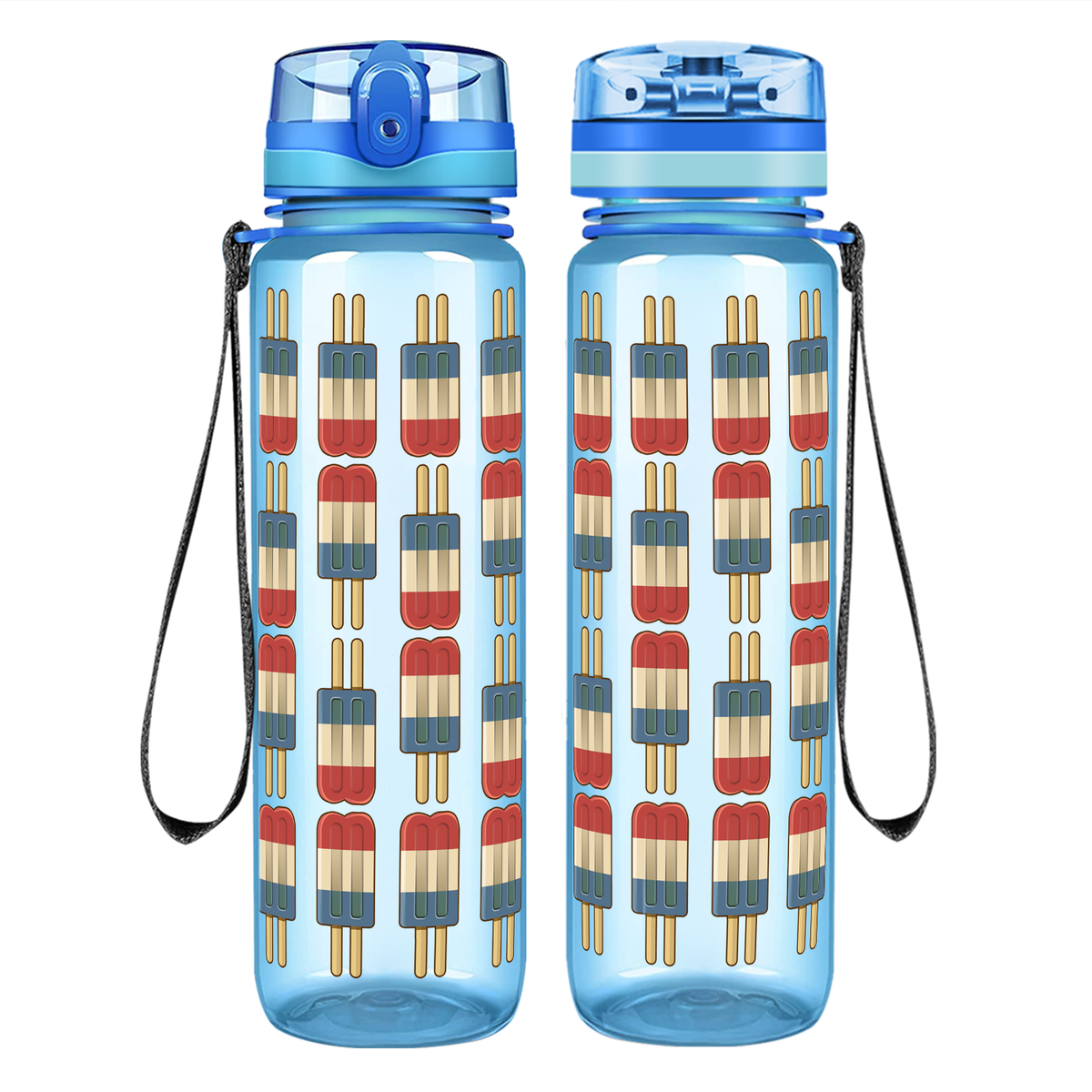 Red White Blue Popsicles on 32 oz Motivational Tracking Water Bottle