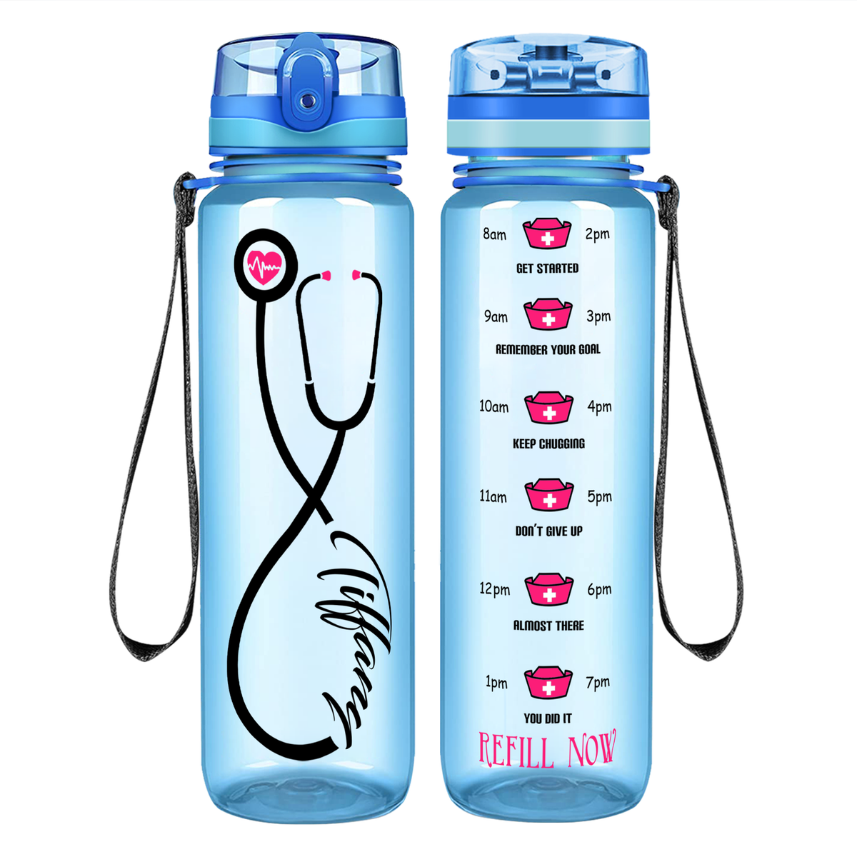 Personalized Nurse Stethoscope Pink on 32oz Water Bottle