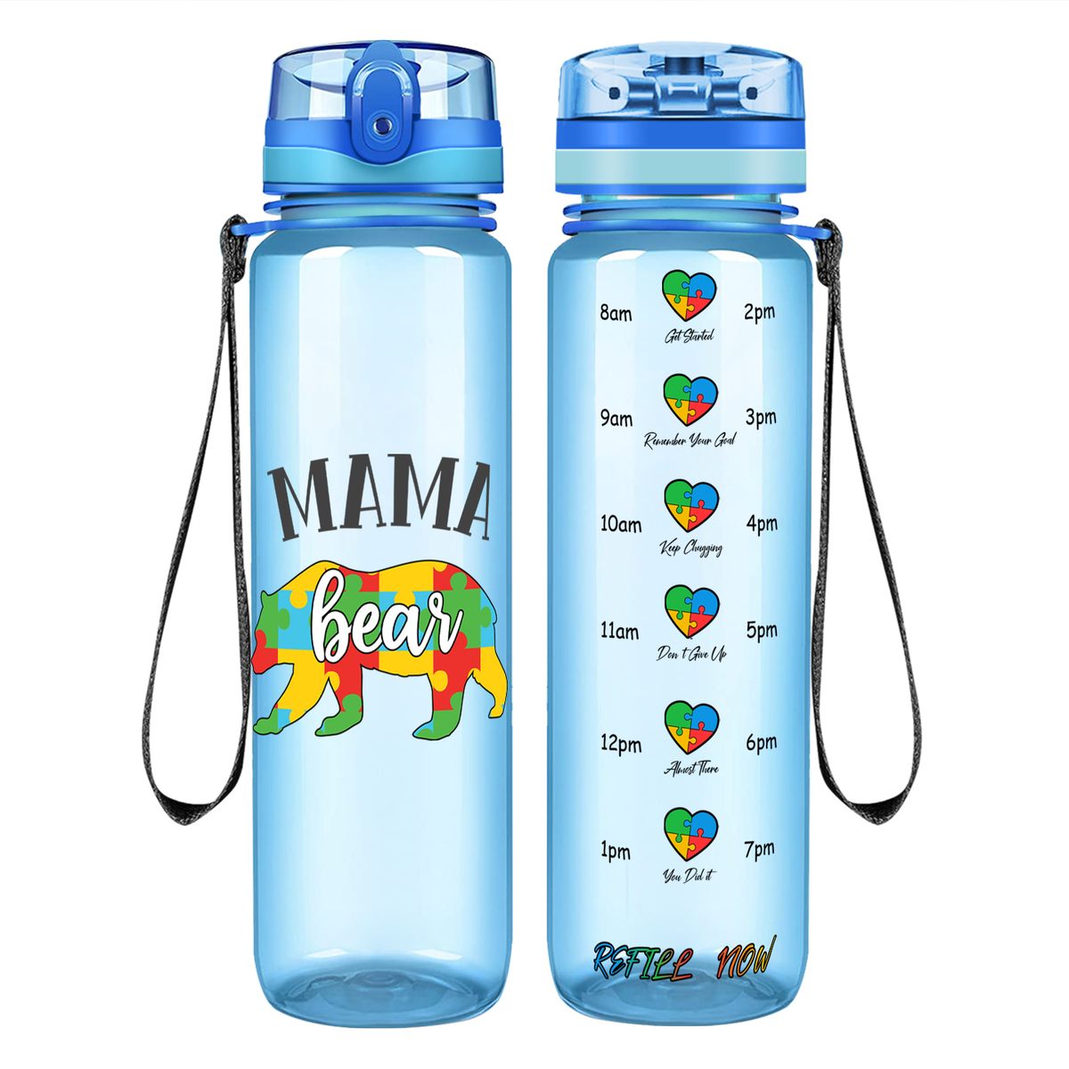 Autism Mama Bear on 32 oz Motivational Tracking Water Bottle - Cuptify