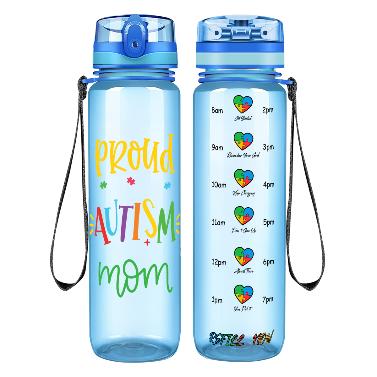 Proud Autism Mom on 32 oz Motivational Tracking Water Bottle