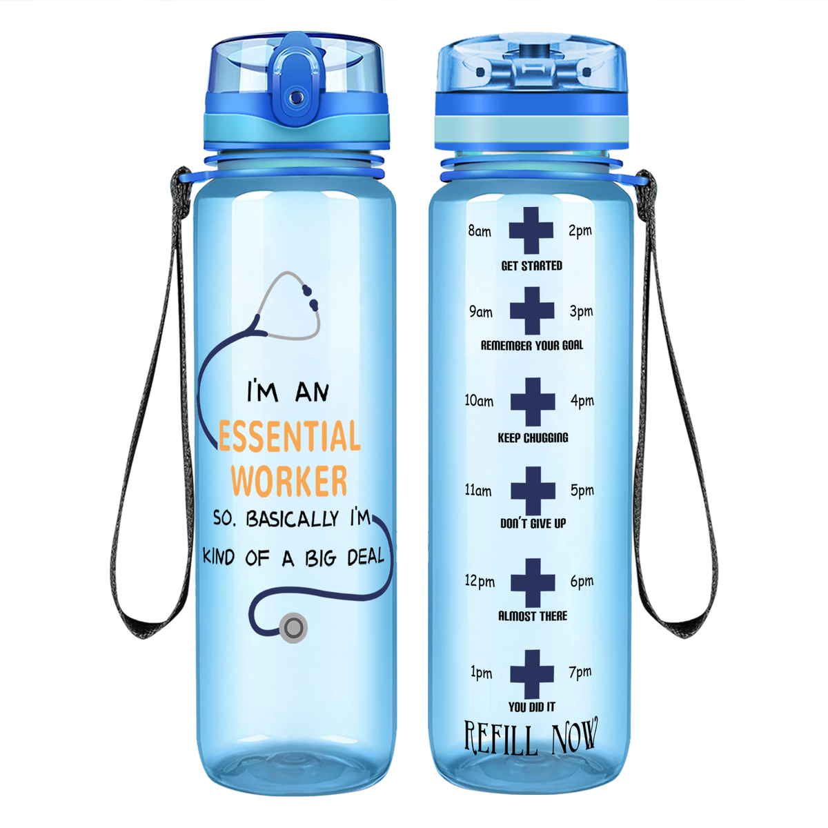 Essential Worker on 32oz Motivational Tracking Nurse Water Bottle