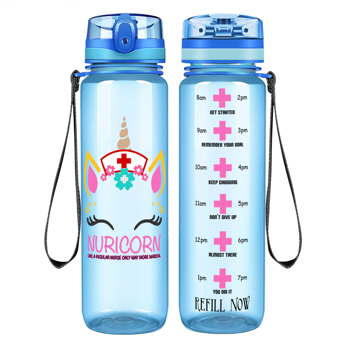 Nuricorn Face on 32oz Motivational Nurse Water Bottle