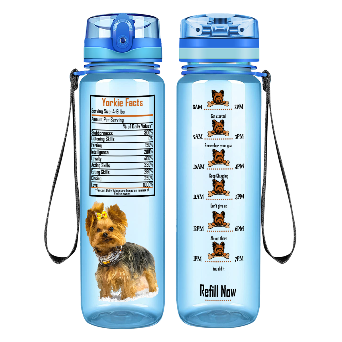 Yorkie Facts on 32 oz Motivational Tracking Water Bottle