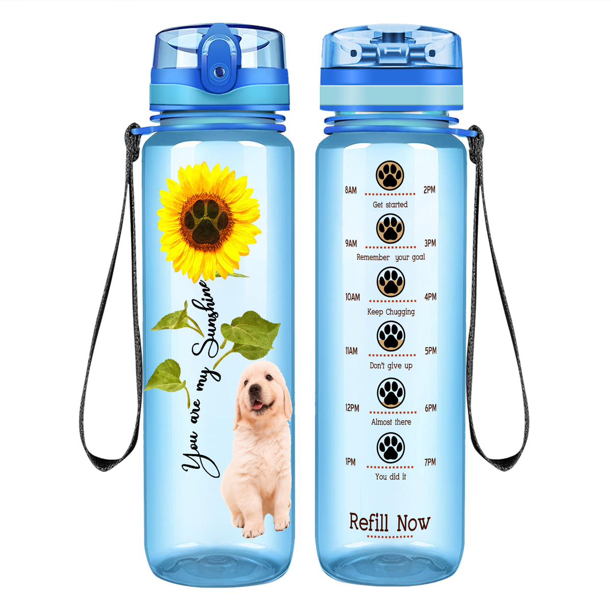 Golden Retriever You are my Sunshine on 32 oz Motivational Tracking Water Bottle
