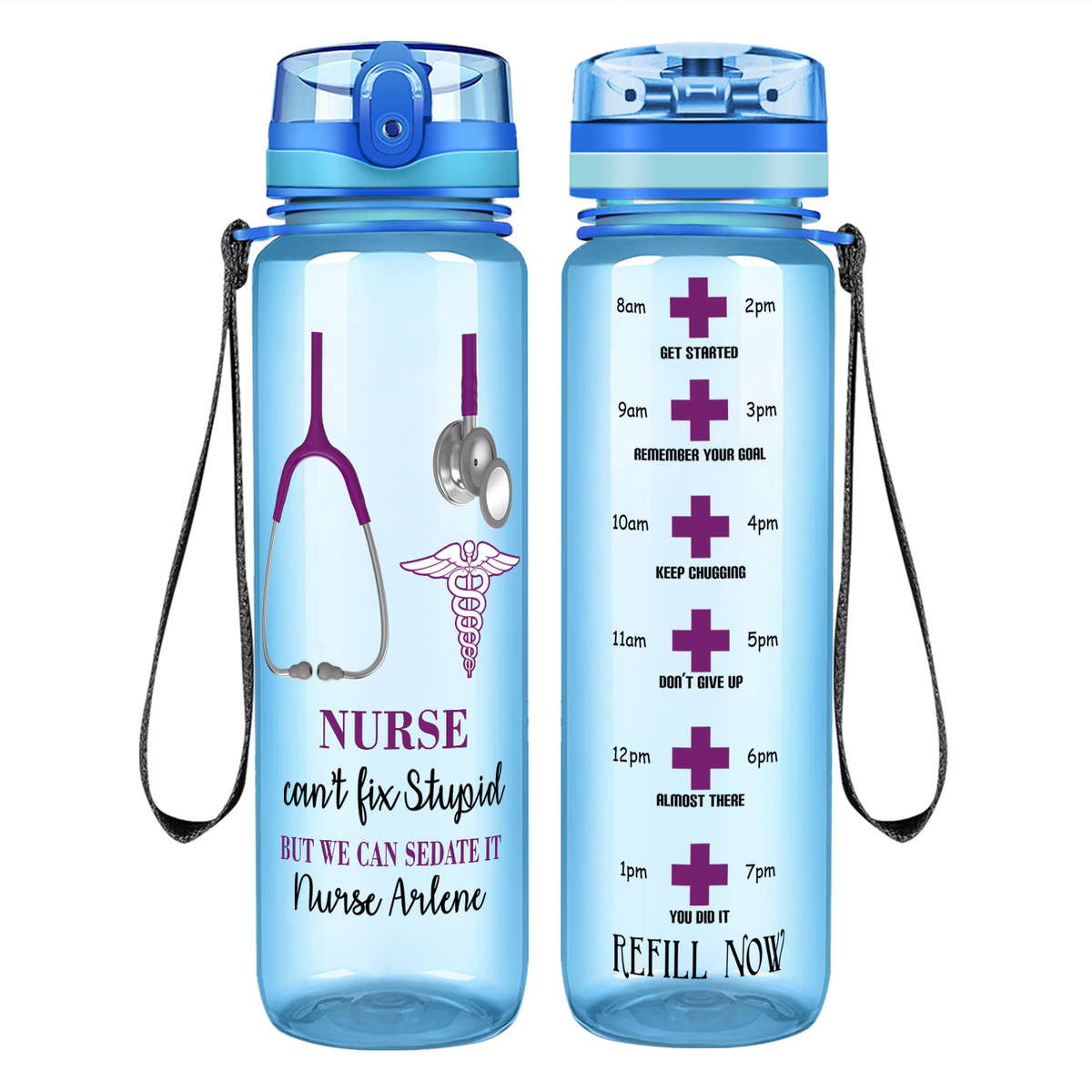 Personalized Can't Fix Stupid on 32oz Tracking Nurse Water Bottle