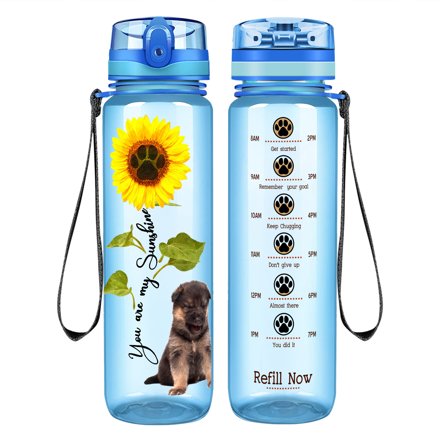Shepherd Puppy You are my Sunshine on 32 oz Motivational Tracking Water Bottle