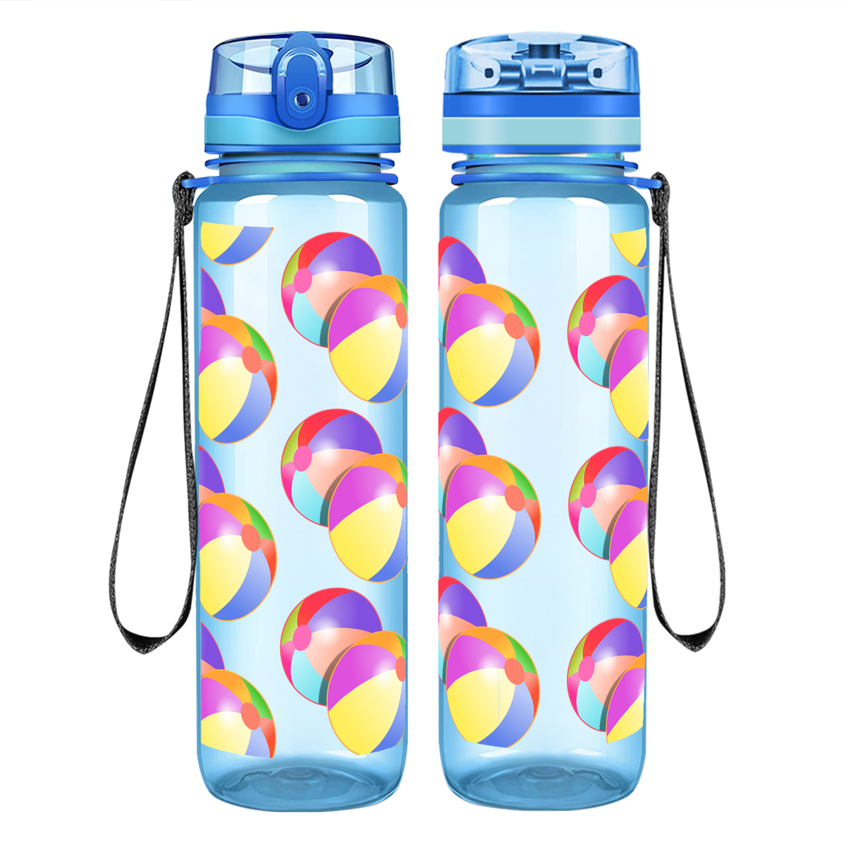 Beach Balls on 32 oz Motivational Tracking Water Bottle