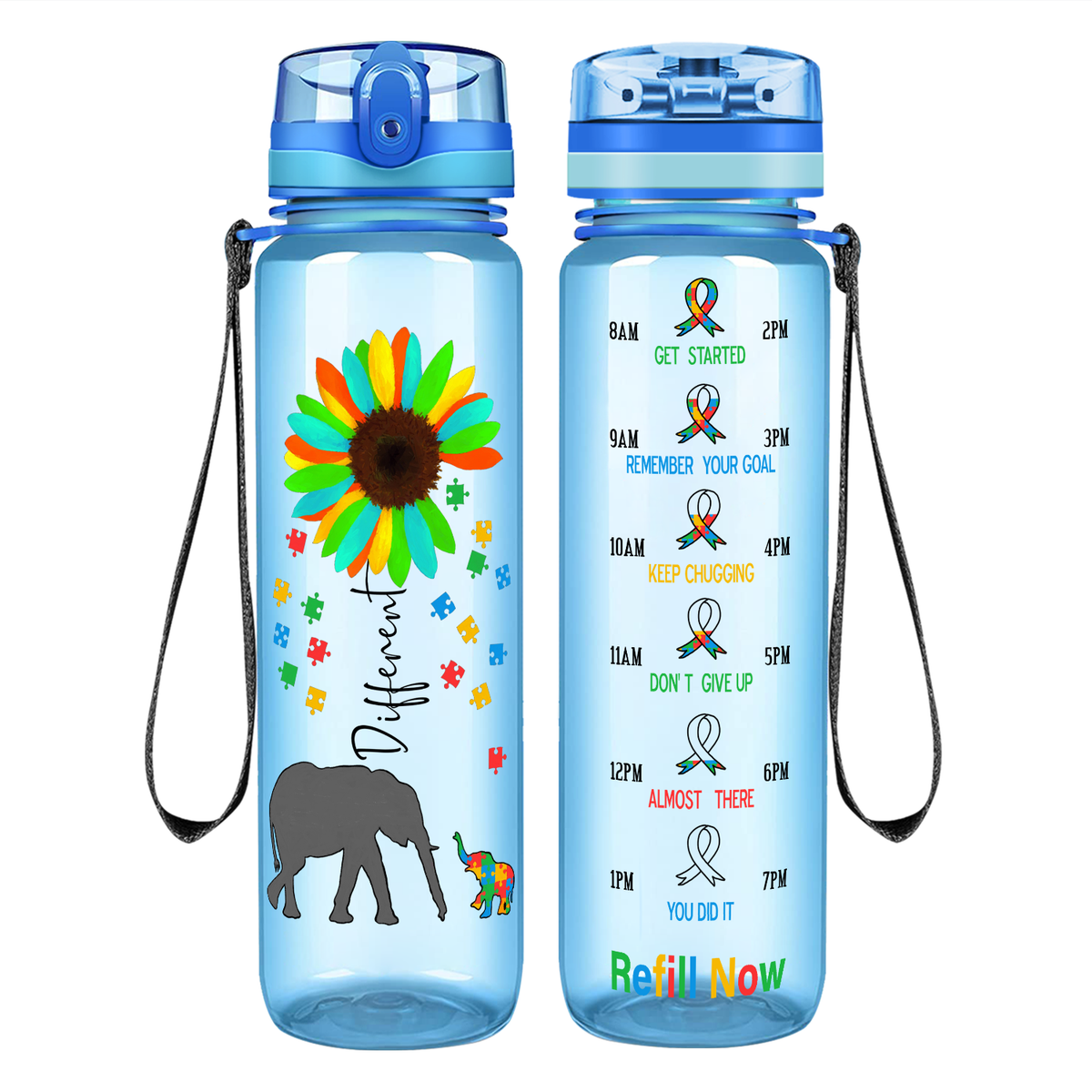 Be Different on 32 oz Motivational Tracking Autism Water Bottle