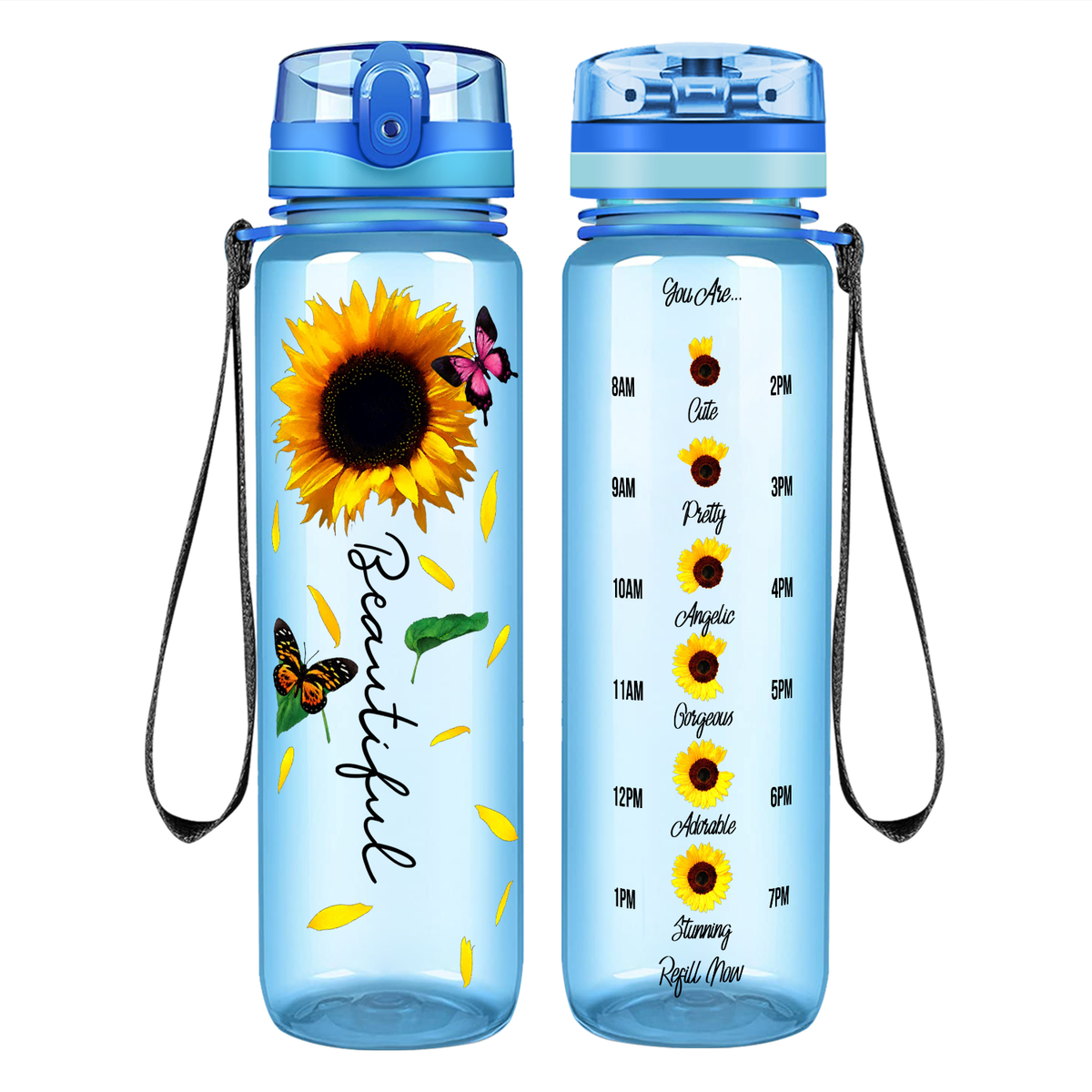 Beautiful Sunflowers on 32 oz Motivational Tracking Water Bottle