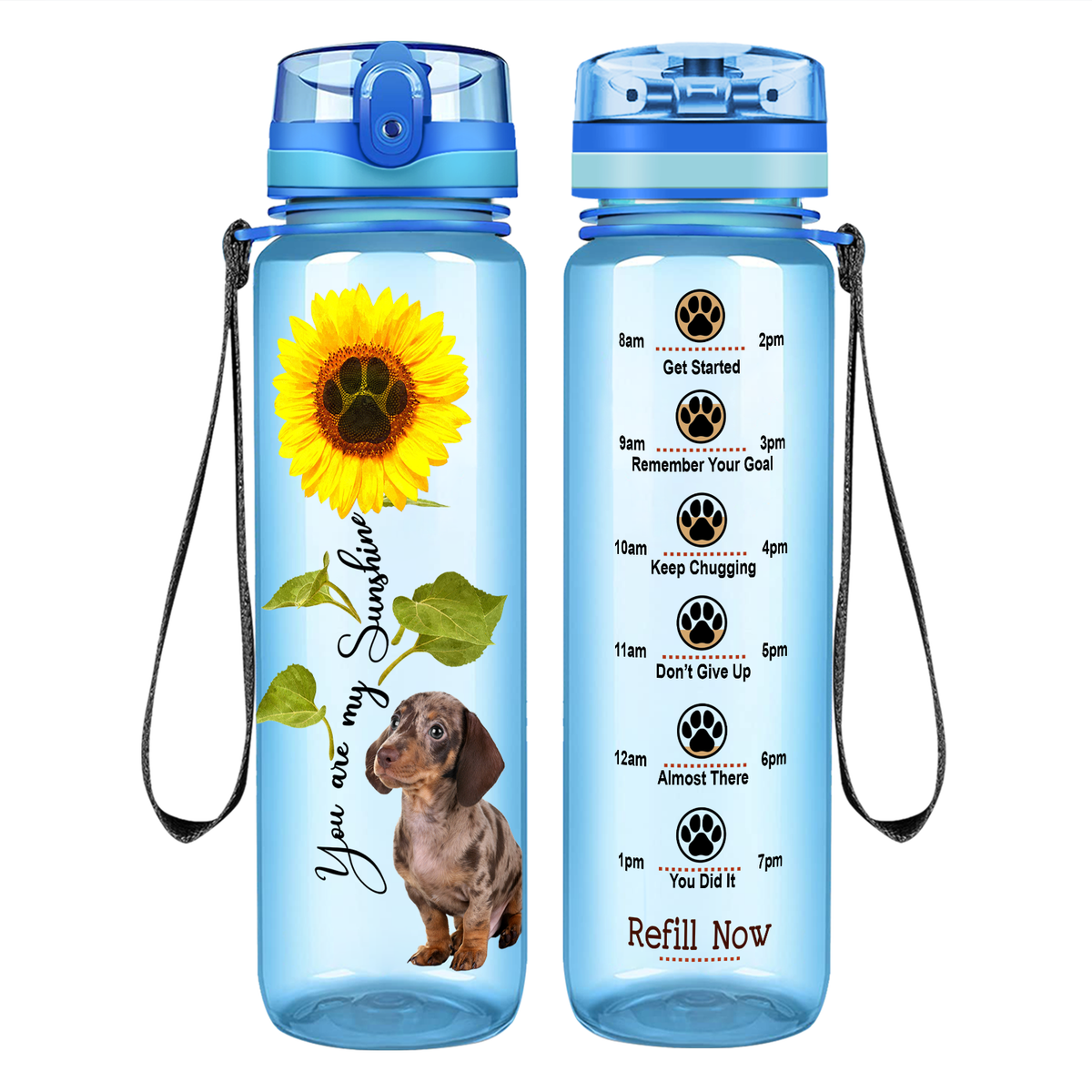 You are my Sunshine Dapple Dachshund Puppy on 32 oz Motivational Tracking Water Bottle