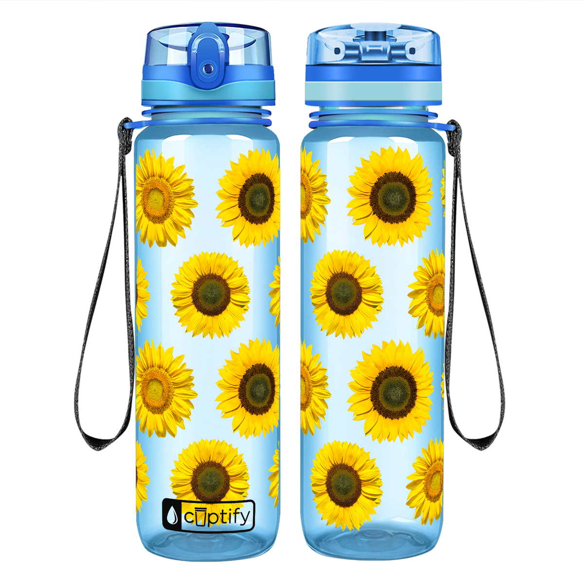 Sunflowers Galore on 32 oz Motivational Tracking Water Bottle