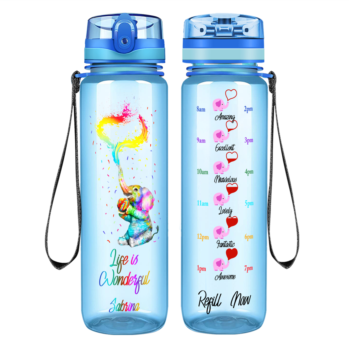Personalized Life is Wonderful on 32 oz Motivational Tracking Water Bottle