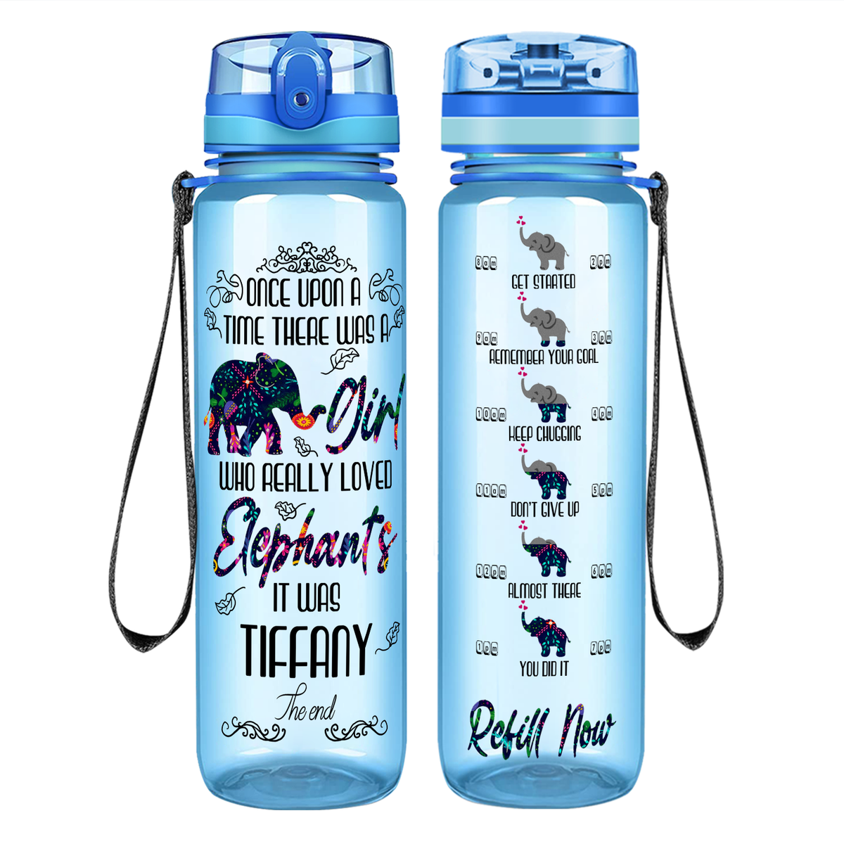 Personalized Once Upon a Time Elephants on 32 oz Motivational Tracking Water Bottle