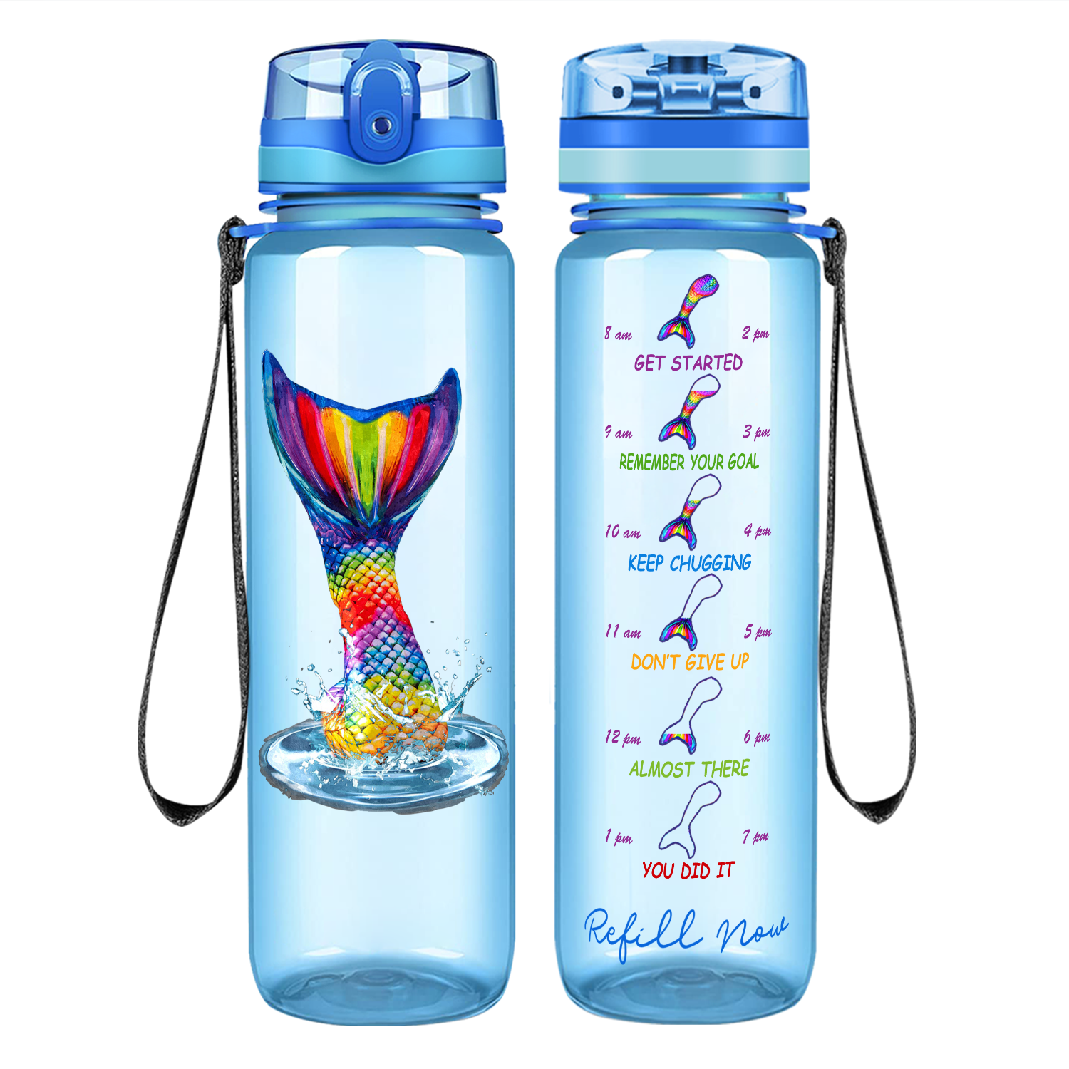 Personalized Mermaid Tail on 32 oz Motivational Tracking Water Bottle