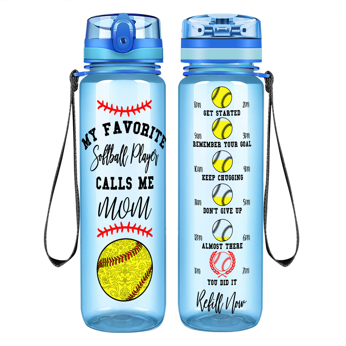My Favorite Softball Player Calls Me Mom on 32 oz Motivational Tracking Water Bottle