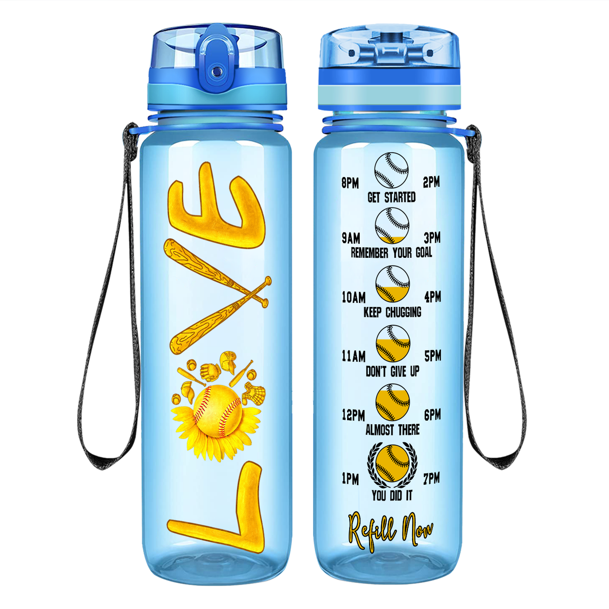 Softball Love on 32 oz Motivational Tracking Water Bottle