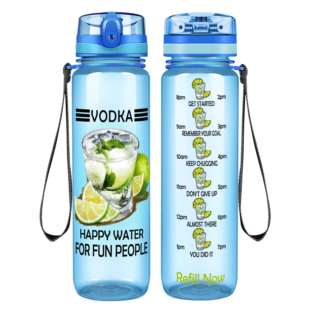 Vodka Happy Water for Fun People on 32 oz Motivational Tracking Water Bottle