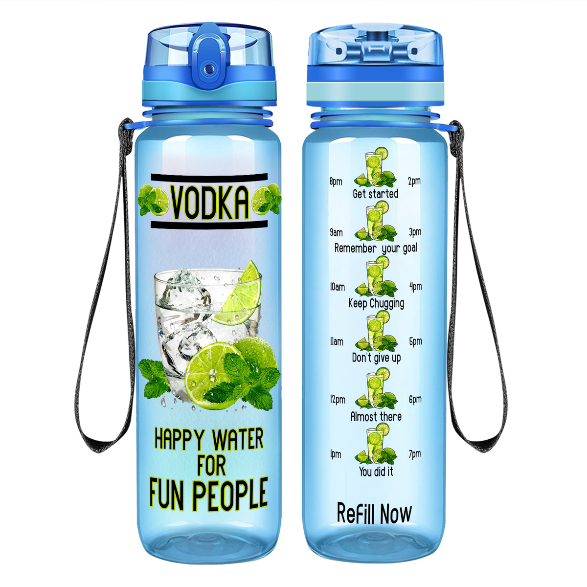 Vodka Happy Water on 32 oz Motivational Tracking Water Bottle