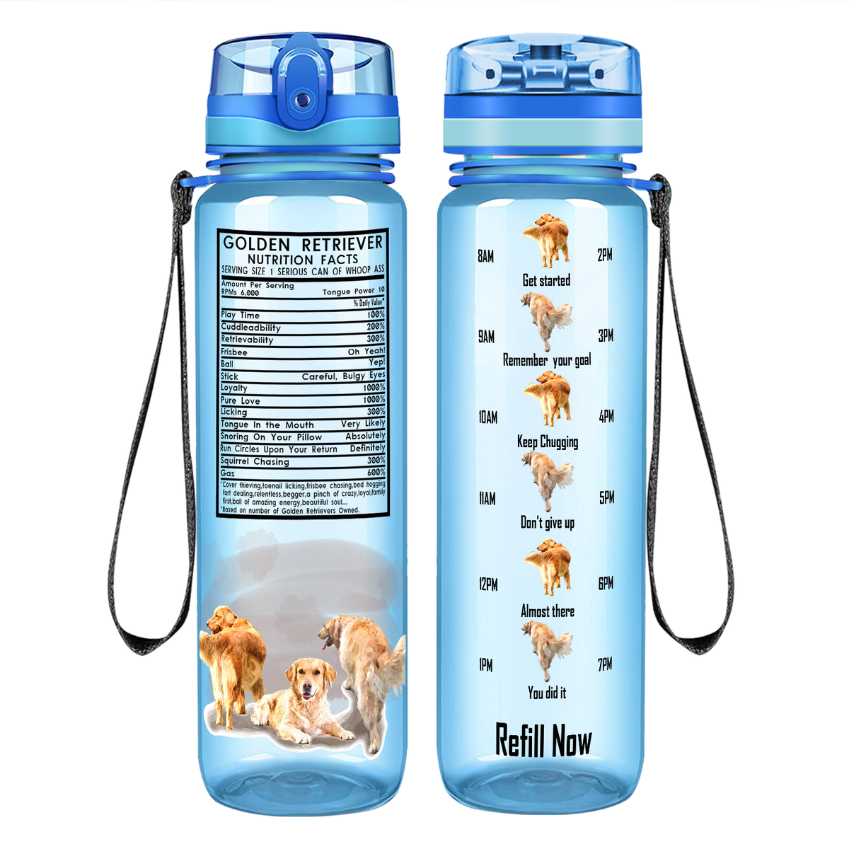 Golden Retriever Nutrition Facts on 32 oz Motivational Tracking Water Bottle