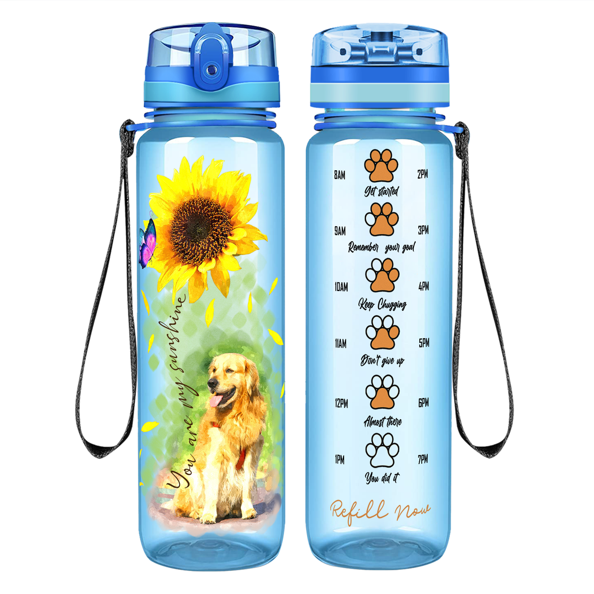 You Are My Sunshine with Butterfly Golden Retriever on 32 oz Motivational Tracking Water Bottle