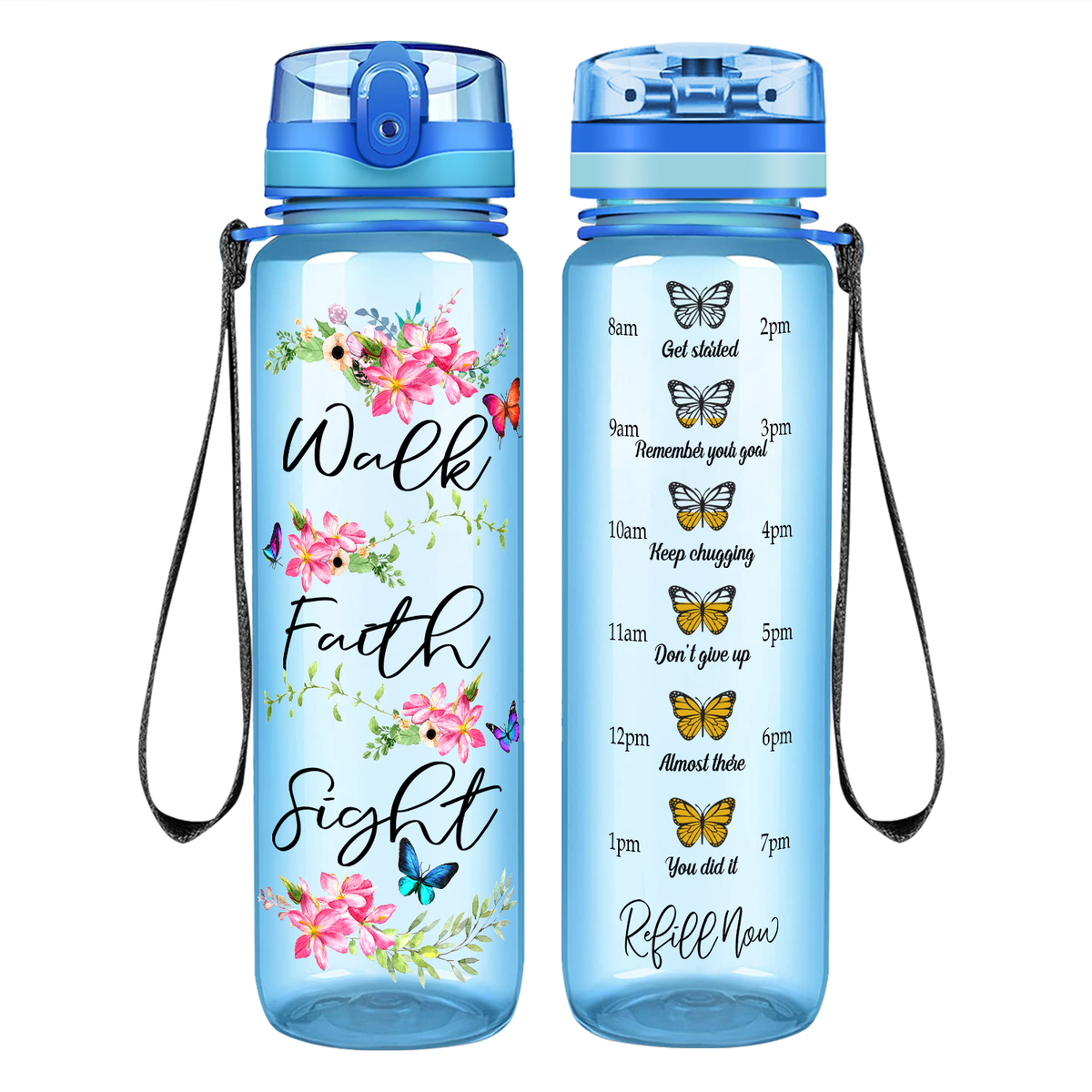 Walk Faith Sight on 32 oz Motivational Tracking Water Bottle