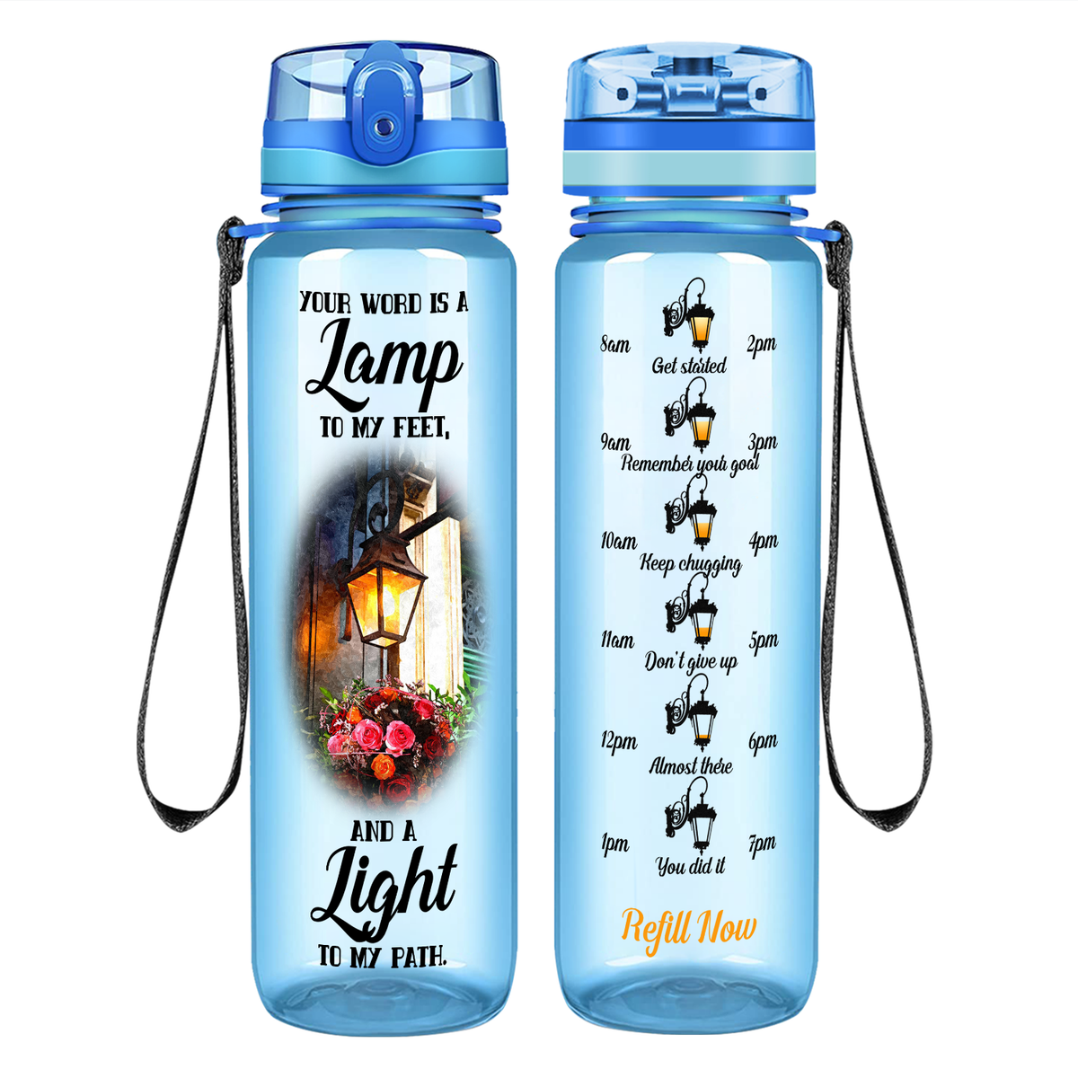 Your Word Is A Lamp To My Feet on 32 oz Motivational Tracking Water Bottle