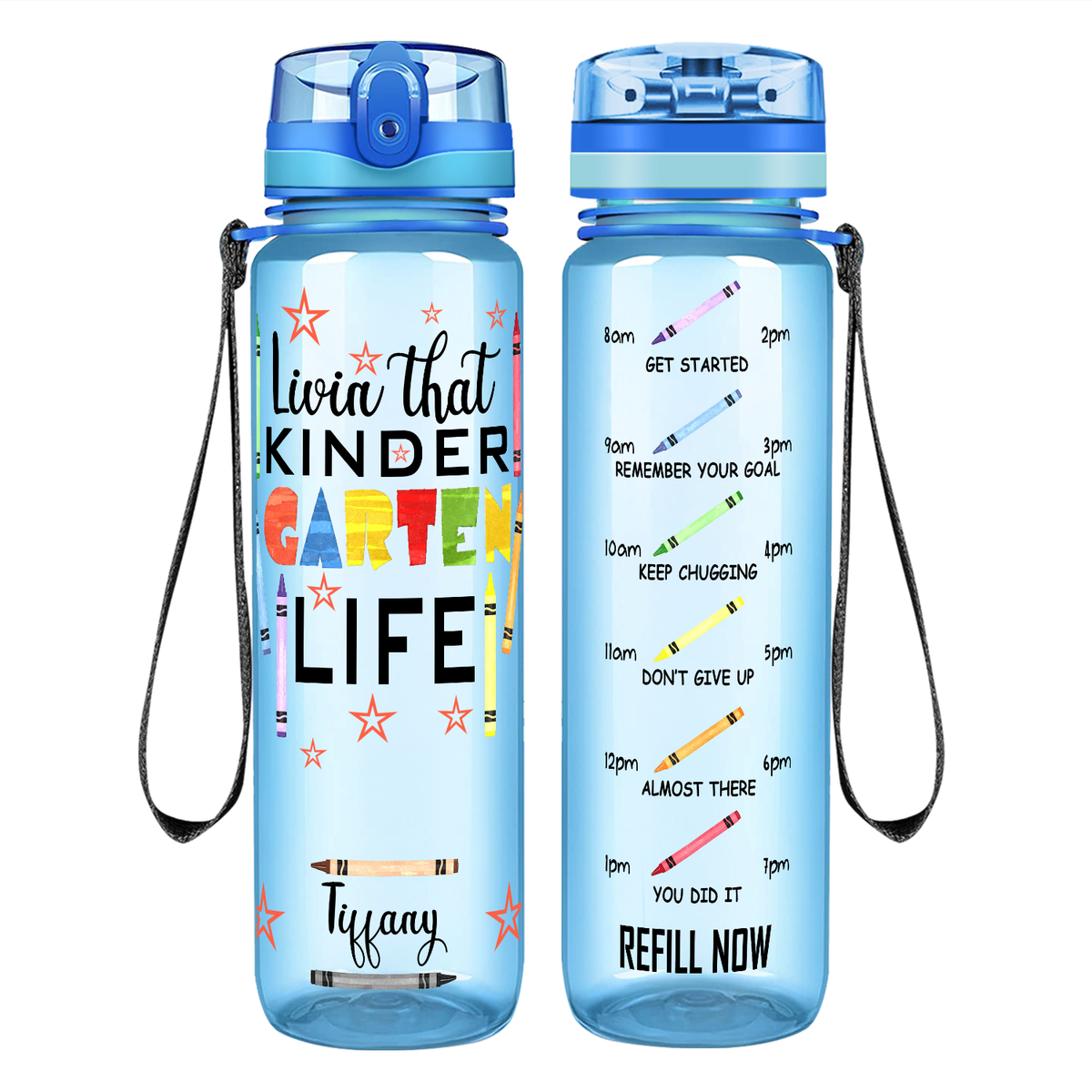 Personalized Livin' That Kindergarten Life on 32 oz Motivational Tracking Water Bottle