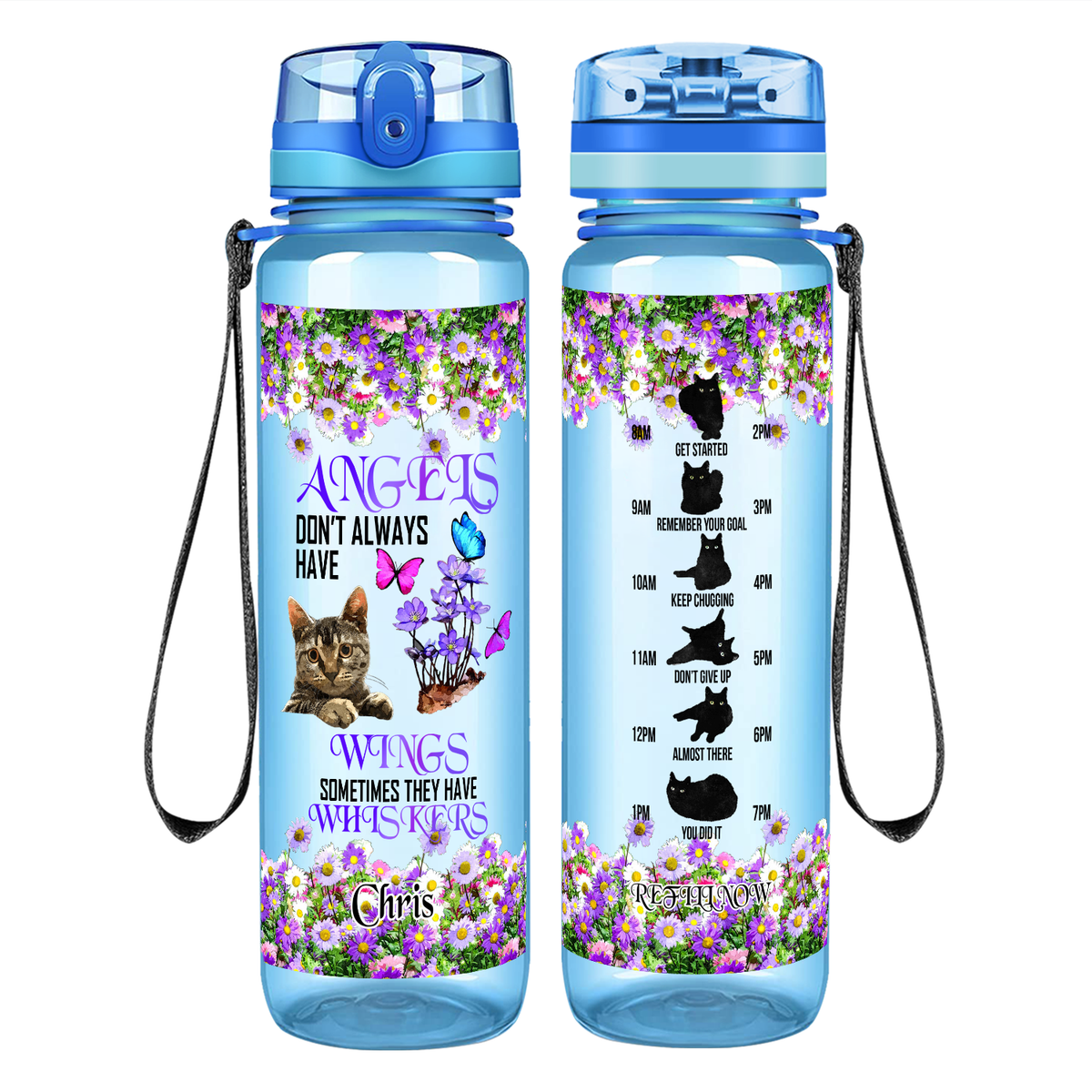 Personalized Sometimes They Have Whiskers on 32 oz Motivational Tracking Water Bottle