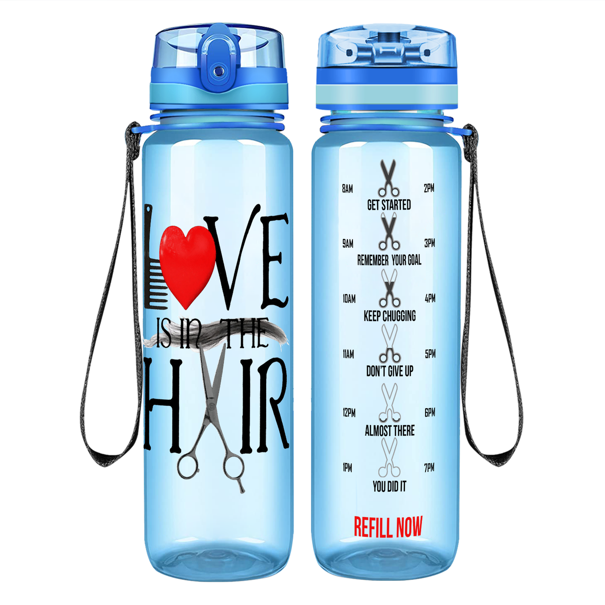 Love Is In The Hair on 32 oz Motivational Tracking Water Bottle