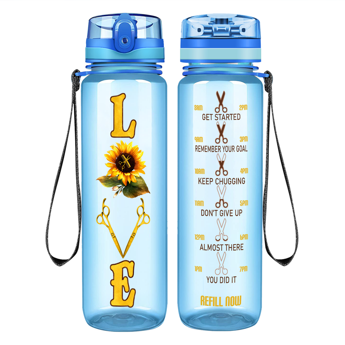 Sunflower Hairstylist Love on 32 oz Motivational Tracking Water Bottle