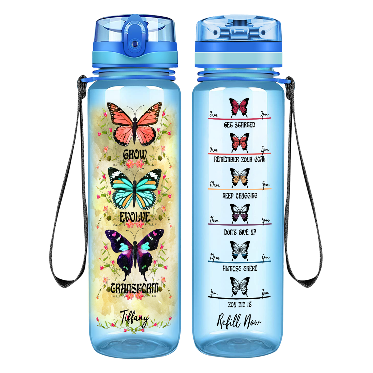 Personalized Grow Evolve Transform on 32 oz Motivational Tracking Water Bottle