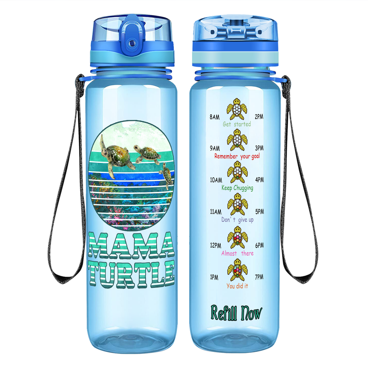 Mama Turtle on 32 oz Motivational Tracking Water Bottle